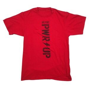 AC/DC T-Shirt Mens S Red PWR UP Graphic Vertical Logo Cotton Tee